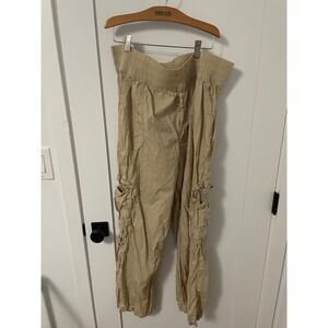 Aerie XL Beige Cargo‎ Pants Smocked Waist Lightweight Casual Trousers
